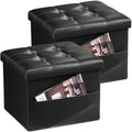 Bsketa Storage Ottoman Bench, 16" Folding Leather Foot Rest, Black 2 Pack