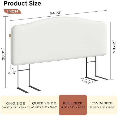 Pinmoco Full Upholstered Headboard, Height Adjustable Velvet, Ivory