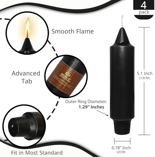 NJAO HOO Black Short Taper Candle 5 Inch Halloween Decoration Candlesticks Unscented Dripless Tapered Candle Set for Home Decor Dinner Candles Party, 4 Pack