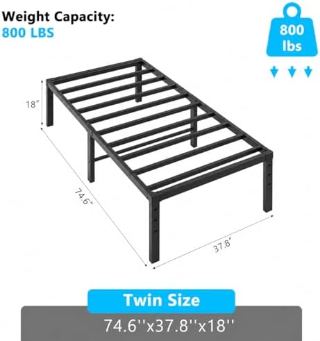 Bonnlo 18 Inch Metal Platform Twin Bed Frame, Mattress Foundation Replacement,Heavy Duty Steel Slat Support,No Box Spring Needed,Black