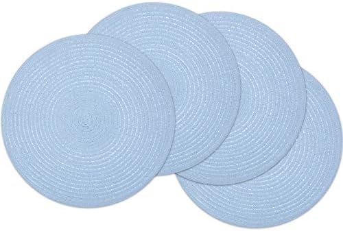 SHACOS Light Blue 15" Round Braided Placemats Set of 4 Washable Non Slip