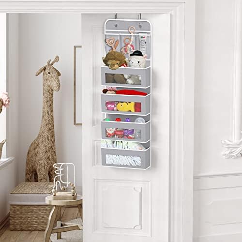 Simple Houseware 4 Clear Window Pocket Over Door Hanging Organizer, Gray