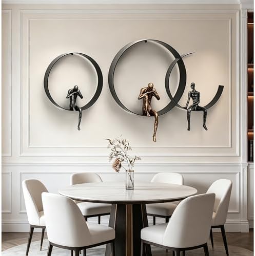 ZSKXJBPF Wall Decor, Metal & Resin 3D Wall Art, Minimalist Modern Art Work Ornaments, Thinker Wall Sculpture for Living Room Bedroom Kitchen Office Gift (3 Piece, 39.9 Inch)