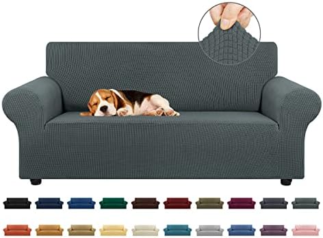 KEKUOU Stretch Loveseat Couch Cover, 2 Cushion Couch Slipcover,Grey