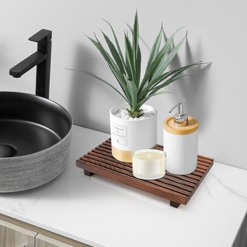 Decorative Wooden Tray for Bathroom Counter Kitchen Wood Riser Vanity Tray