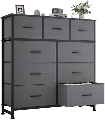 OLIXIS 9 Drawer Fabric Dresser for Bedroom, Chest of Drawers Organizer