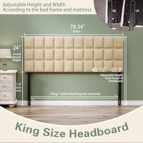 Andeworld Velvet Tufted King Headboard, Adjustable Height, Apricot