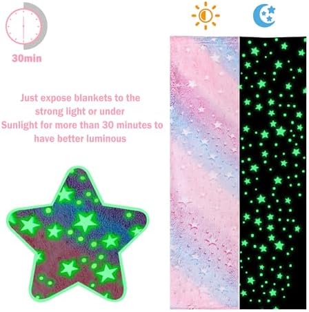 Softan Kids Stars Throw Blanket Glow in The Dark, Kids Blanket Gifts for Girls & Boys, Soft Cozy Flannel Luminous Stars Blanket for Sofa Couch Bed, Christmas Birthday Gift Toddler, 50x60IN