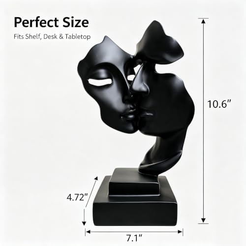Couples Kiss Sculpture,Black Thinker Resin Statue Ornaments,Silence is Gold Abstract Art Figurine,Abstract Style Sculptures,Living Room Desk Decorations,Bookshelf Decorative Objects
