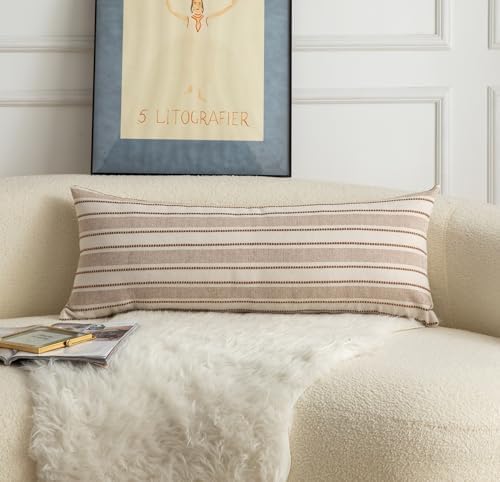 Cethom Decorative Boho Lumbar Pillow Covers, Modern Farmhouse Couch Pillowcase, 14 x 36 Long Accent Body Throw Pillow Covers, Sofa Bed Living Room Decor Cushion Case, Brown and Beige, Pack of 1