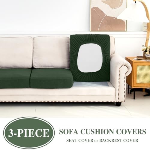 LA MEACK Couch Cushion Covers Seat Cushion Cover Stretch Couch Cover Separate Sectional Sofa Slipcovers Furniture Protector(3 Pieces for Seat or Sofa Backrest, Green)