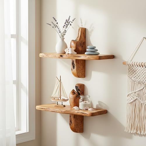 WELLAND Live Edge Cedar Bedside Floating Shelves, Set of 2