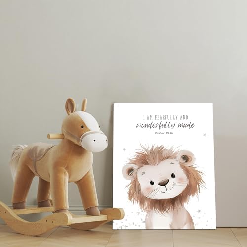 4Pcs Nursery Bible Verse Animal Canvas Wall Art Funny Cute Safari Animals Christian Painting Picture Wall Decor Lions Elephant Giraffe Zebra Poster Print Artwork for Boys and Girls Home Decoration