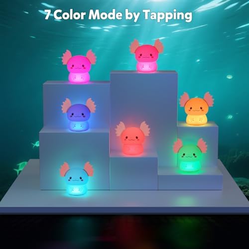 Axolotl Night Light for Kids, Rechargeable Bedroom Bedside Lamp, Night Lamp for Kids Room, Dimmable Nursery Night Light,Girls Boys Room Decor 3 Level Brightness,Animal NightLight for Baby and Toddler