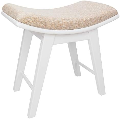 URFORESTIC Oak Wood Vanity Stool, Modern Makeup Dressing Stool with Concave Seat Surface,Capacity 300lb, Easy Assembly (White)