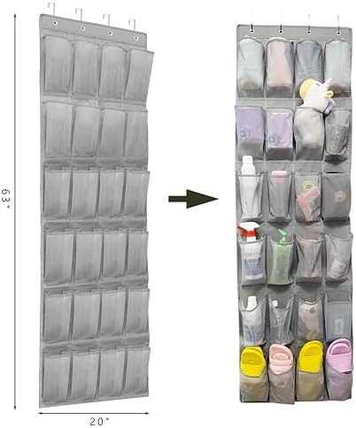 Over The Door Shoe Organizers with 24 Mesh Pockets Shoe Organizer Storage Hanging Shoe Organizer Shoe Holder for Rack (Grey)