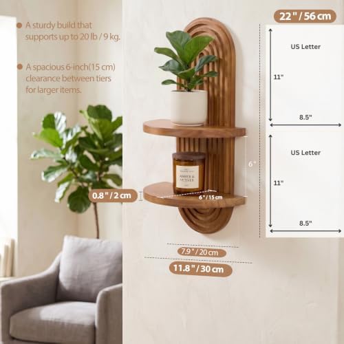 Boho Wall Decor Shelf, Mid Century Modern Plant Floating Shelves Oak