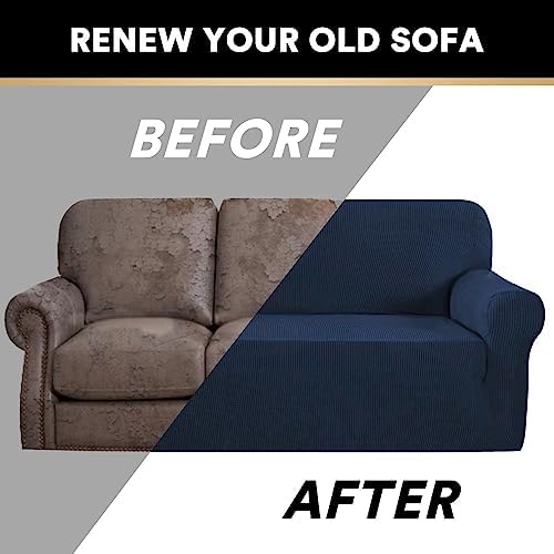 PrinceDeco Stretch Chair Cover Chair Slipcovers with Arms 1-Piece Chair Sofa Slipcovers or Living Room Non Slip Armchair Cover Furniture Protector Dogs Pet Friendly(Armchair,Navy)