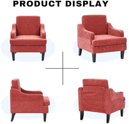Accent Chair for Living Room,Mid-Century Arm Chair Chenille Fabric Living Room Chairs,Upholstered Reading Chair for Bedroom,Single Sofa Chair with Wood Legs for Apartment (Orange)