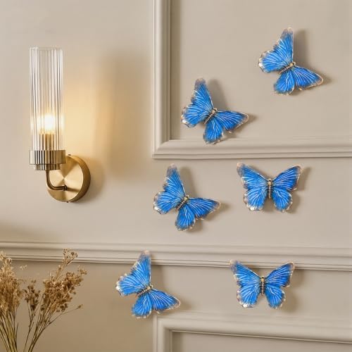 GUSFREUD 3D Butterfly Wall Decor Set – Resin Wall Decor for Living Room, Bedroom, Bathroom, Dining Room, Outdoor and Gallery Walls - Antique Blue - Set of 3