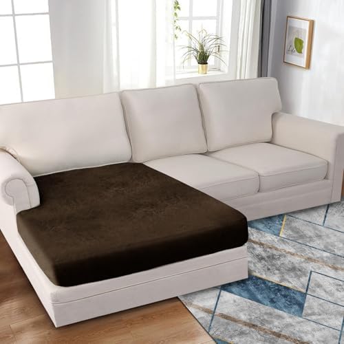 Sectional Couch Cushion Cover Leather-Look 1PC Stretch Chaise Seat Slipcover for Living Room Individual Sectional Cushion Protector, Pet-Friendly, Non-Slip, Easy Fit - Coffee