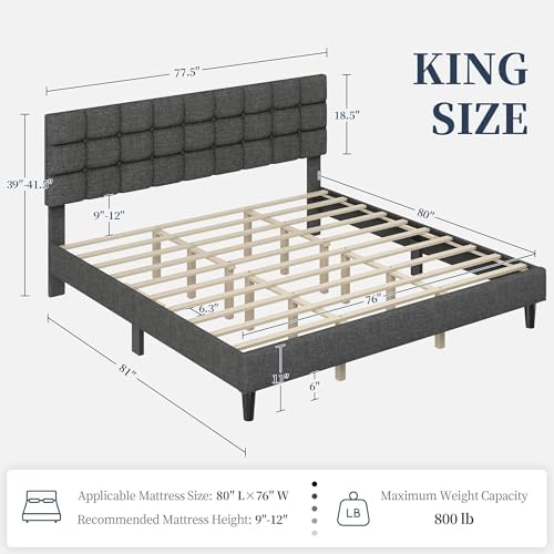 Yaheetech King Size Upholstered Tufted Bed Frame with Headboard