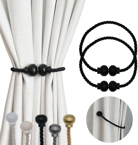 2Pcs Magnetic Curtain Tiebacks Modern Handmade Rope Curtain Tie Backs Black
