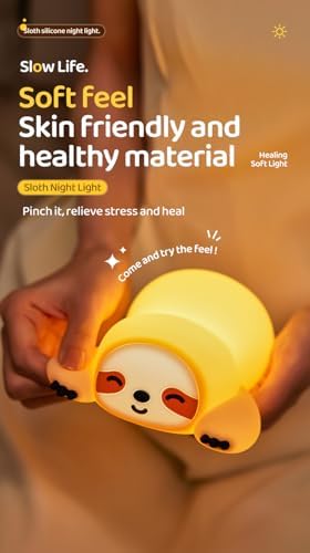 Cute Sloth Night Light, Animal Lamp, Food Grade Silicone, Rechargeable, 3 Level Dimmable, Squishy Nursery Nightlight for Desk Decor, Funny Gifts Stuff for Boys Girls Baby, White Elephant Gifts