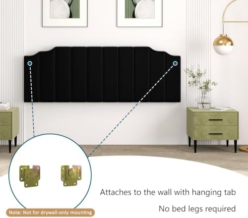 Befurtori King Size Headboard Only, Velvet Wall Mount Headboard, Black