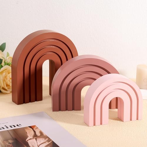 3 Set Pink Boho Shelf Decor Wood Arch Ends
