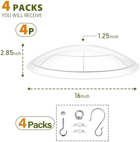 16-Inch Widened Bird Feeder Cover,Hummingbird Feeder Rain Guard,Squirrel Baffle for Bird Feeders,Squirrel-Proof for Wide Outside Tree Trunk or Eave,Gift for Wumen Translucent,4 Pack