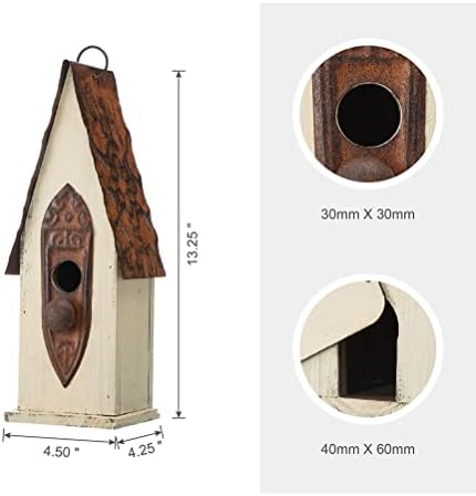 Glitzhome Bird Houses for Outside, Garden Hanging Birdhouse for Outdoors, 13.25" H Washed White Distressed Hand Painted Solid Wood Bird House for Bluebird Hummingbird Wren Finch Cardinals Cedar