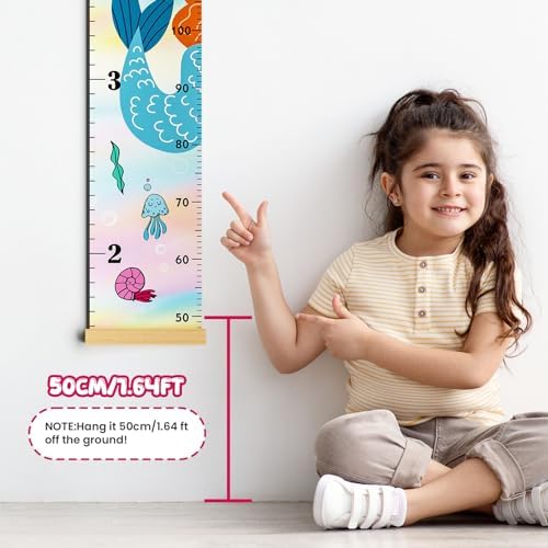 Mermaid Growth Chart,Canvas Height Ruler,Wooden Wall Decor