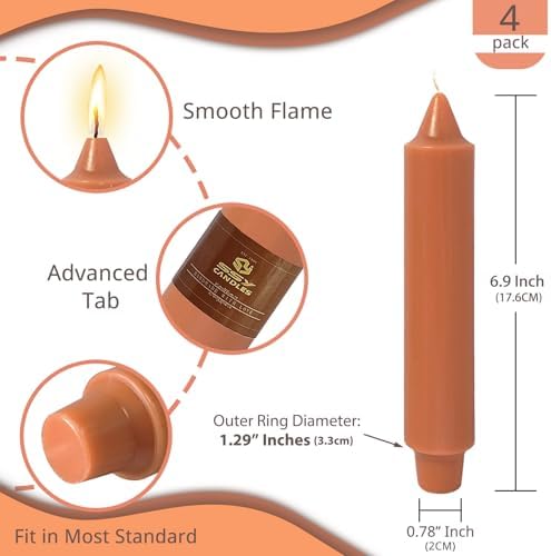 NJAO HOO Burnt Orange Candlesticks Pumpkin Short Taper Candle 7 Inch Unscented Dripless Fall Tapered Candle Set for Halloween Home Dinner Fall Decor Party, 4 Pack