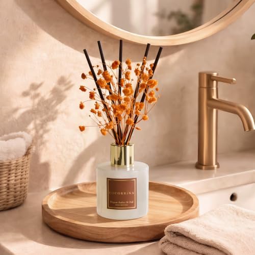 COCORRÍNA Reed Diffuser - Elegant Amber & Oud 3.38 fl oz Reed Diffuser for Bedroom Bathroom Home Décor