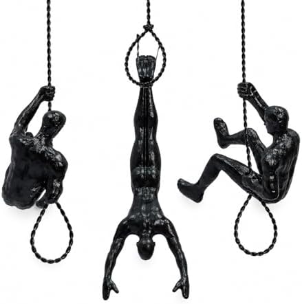 ClookRack Modern Climbing Wall Decor Set of 3, Black Resin Sculptures