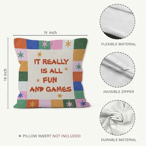 Funny Kids Playroom Throw Pillow Cover 18x18, Vintage Nursery Decorative Pillow Covers for Kids Toddler Nursery Bed Gaming Room Bedroom, Colorful Stars Game Accent Pillows Cover Pillowcases