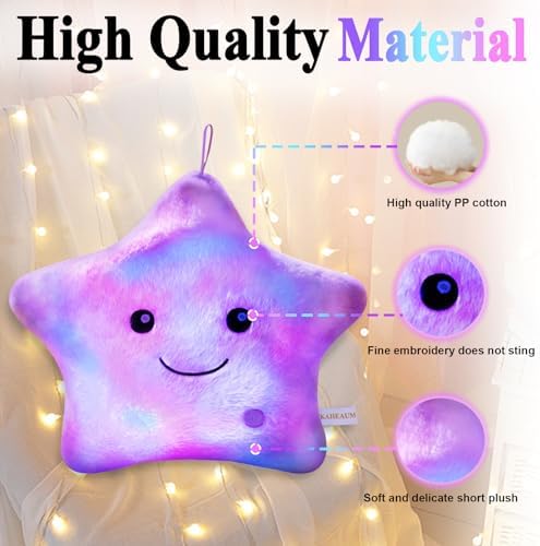 Star Pillows Light Up Stuffed Animal Soft Plushies for Boys Girls Kids Pillow Daughter Plush Children Toy Birthday Adults Valentines, Colorful Glowing Decorative Throw Pillows