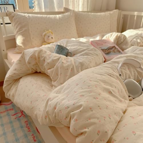 Lace Duvet Cover Set Twin XL(68"x90"),Pink Flower