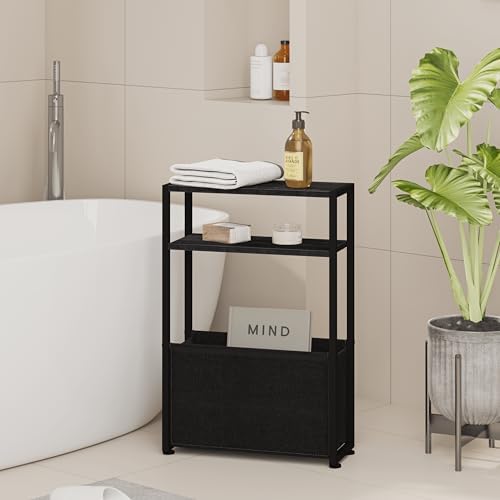 Leomonio Narrow Side Table, Slim Night Stand with Magazine Rack