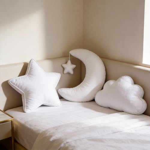 Moon Pillow Decorative Throw Pillows with Soft Faux Velvet for Couch Cute Cushion for Bedroom Office White