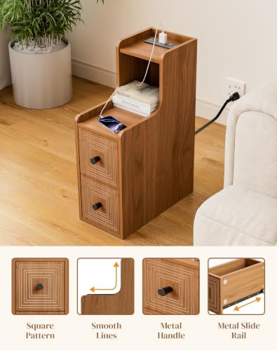 Set of 2 Narrow End Table with Charging Station