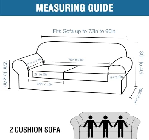 H.VERSAILTEX Real Velvet Plush 3 Piece Stretch Sofa Covers Couch Covers for 2 Cushion Couch Sofa Slipcovers Width Up to 90 Inch Feature Thick Soft Stay in Place (Large Sofa, Grey)