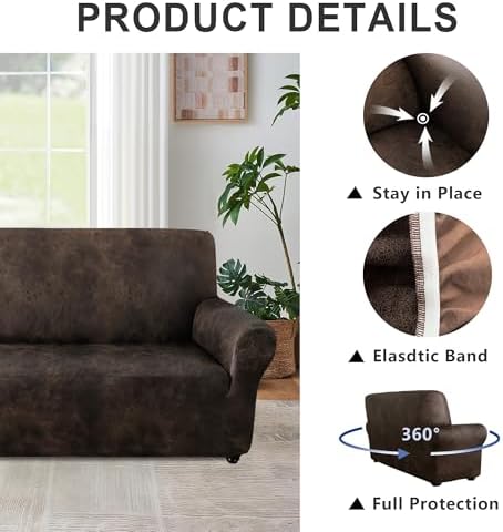 ANARACHON 1-Piece Leather-Look Loveseat Cover, Stretch Loveseat Slipcover