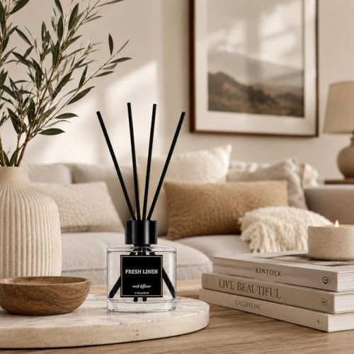 Reed Diffuser Set of 3 Pack,Fresh Linen,Vanilla,Citrus Scented Oil Diffuser with 12 Sticks, Fragrance Reed Diffuser for Home Living Room Bathroom Air Freshener 50mlx3