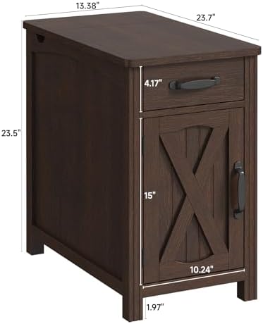 ONBRILL Farmhouse End Table with Charging Station,Retro Red