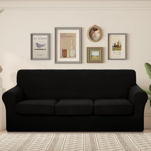 U-NICE HOME 4 Pieces Stretch Couch Cover Sofa Slipcover, Black