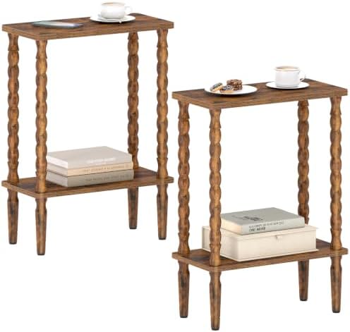 TUTOTAK Narrow Side Table with Solid Wood Legs, Small End Table Set of 2