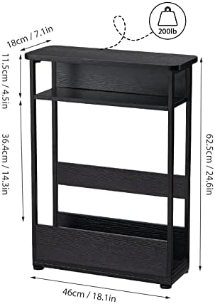 YEAKOO Vintage Narrow Side Table with Storage Shelf, 3 Tier Slim End Table