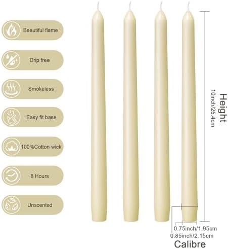 Everymoment Ivory Taper Candles - 48 Pack 10 Inch Candlesticks - Dripless & Smokeless Tapered Candle 8 Hours Unscented Cream Candle Sticks - Perfect for Wedding Holiday Dinner Party Home Decor
